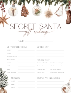 CH053-07 8.5x11 Secret Santa Questionnaire - Cozy Christmas: CH053-07 Secret Santa Questionnaire - Cozy Christmas