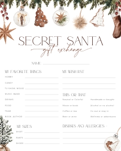 CH053-07 8x10 Secret Santa Questionnaire - Cozy Christmas: CH053-07 Secret Santa Questionnaire - Cozy Christmas