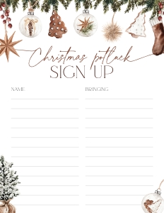 CH053-06 8.5x11" Potluck Sign Up Sheet - Cozy Christmas: CH053-06 Potluck Sign Up Sheet - Cozy Christmas
