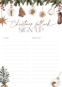 CH053-06 DIN A4 Potluck Sign Up Sheet - Cozy Christmas: CH053-06 Potluck Sign Up Sheet - Cozy Christmas