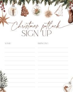 CH053-06 8x10" Potluck Sign Up Sheet - Cozy Christmas: CH053-06 Potluck Sign Up Sheet - Cozy Christmas
