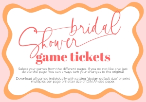 BSG54-00 5x3.5" Bridal Shower Game Tickets - Wavy Border Peach: BSG54-00 Bridal Shower Games - Wavy Border Peach