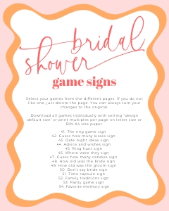 BSG54-00 8x10" Bridal Shower Game Signs - Wavy Border Peach: BSG54-00 Bridal Shower Games - Wavy Border Peach