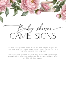 BBG40-00 5x7" Baby Shower Game Signs - Tea Party: BBG40-00 Baby Shower Games BUNDLE - Tea Party