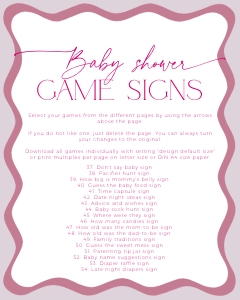 BBG45-00 8x10" Baby Shower Game Signs - Wavy Border Mauve: BBG45-00 Baby Shower Games BUNDLE - Wavy Border Mauve
