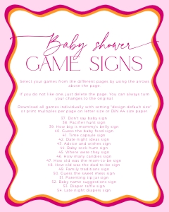 BBG36-00 8x10" Baby Shower Game Signs - Wavy Border Pink: BBG36-00 Baby Shower Games BUNDLE - Wavy Border Pink