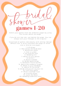 BSG54-00 5x7" Bridal Shower Games 1-20 - Wavy Border Peach: BSG54-00 Bridal Shower Games - Wavy Border Peach
