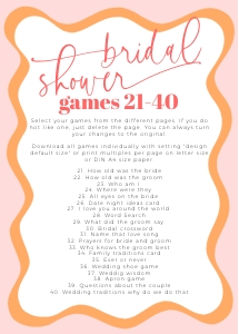 BSG54-00 5x7" Bridal Shower Games 21-40 - Wavy Border Peach: BSG54-00 Bridal Shower Games - Wavy Border Peach