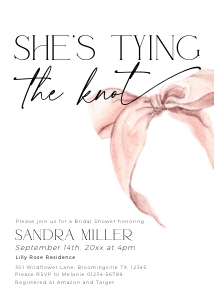 BS058-01 5x7 Invitation - Bow Pink: BS058-01 Invitation - Bow Pink