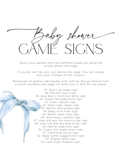 BBG59-00 8x10" Baby Shower Game Signs - Bow Blue: BBG59-00 Baby Shower Games - Bow Blue