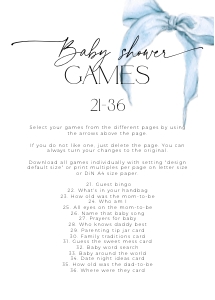 BBG59-00 5x7" Baby Shower Games 21-36 - Bow Blue: BBG59-00 Baby Shower Games - Bow Blue