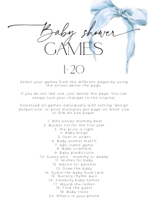 BBG59-00 5x7" Baby Shower Games 01-20 - Bow Blue: BBG59-00 Baby Shower Games - Bow Blue
