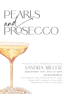 BS061-01 5x7 Invitation - Pearls and Prosecco: BS061-01 Invitation - Pearls and Prosecco