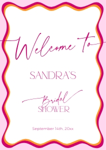BS036-07 DIN A1 Welcome Sign - Wavy Border Pink: BS036-07 Welcome Sign - Wavy Border Pink
