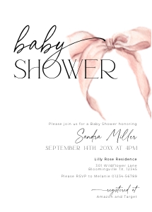 BB058-01 5x7 Invitation - Bow Pink: BBB58-01 Invitation SET - Bow Pink