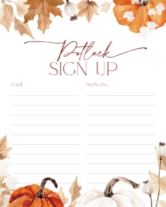 CH063-06 8x10" Potluck Sign Up Sheet - Fall in Love Pumpkin: CH063-06 Potluck Sign Up Sheet - Fall in Love Pumpkin