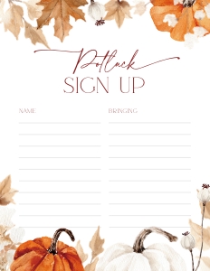 CH063-06 8.5x11" Potluck Sign Up Sheet - Fall in Love Pumpkin: CH063-06 Potluck Sign Up Sheet - Fall in Love Pumpkin