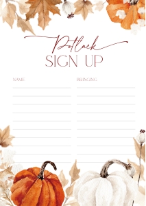 CH063-06 DIN A4 Potluck Sign Up Sheet - Fall in Love Pumpkin: CH063-06 Potluck Sign Up Sheet - Fall in Love Pumpkin