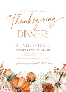 CH064-01 5x7 Thanksgiving Invitation - Floral Pumpkin Orange: CHB64-01 Thanksgiving Invitation Bundle - Floral Pumpkin Orange