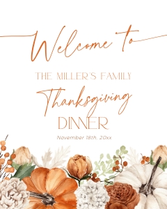 CH064-04 8x10 Thanksgiving Welcome Sign - Floral Pumpkin Orange: CH064-04 Thanksgiving Welcome Sign - Floral Pumpkin Orange