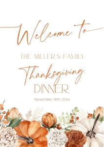 CH064-04 DIN A2 Thanksgiving Welcome Sign - Floral Pumpkin Orange: CH064-04 Thanksgiving Welcome Sign - Floral Pumpkin Orange