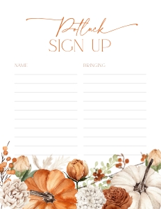 CH064-06 8.5x11" Potluck Sign Up Sheet - Floral Pumpkin Orange: CH064-06 Potluck Sign Up Sheet - Floral Pumpkin Orange
