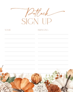 CH064-06 8x10" Potluck Sign Up Sheet - Floral Pumpkin Orange: CH064-06 Potluck Sign Up Sheet - Floral Pumpkin Orange