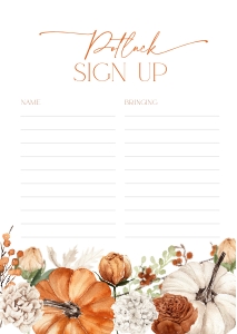 CH064-06 DIN A4 Potluck Sign Up Sheet - Floral Pumpkin Orange: CH064-06 Potluck Sign Up Sheet - Floral Pumpkin Orange