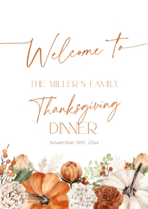 CH064-04 DIN A1 Thanksgiving Welcome Sign - Floral Pumpkin Orange: CH064-04 Thanksgiving Welcome Sign - Floral Pumpkin Orange