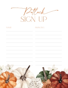 CH065-06 8.5x11" Potluck Sign Up Sheet - Colorful Pumpkins: CH065-06 Potluck Sign Up Sheet - Colorful Pumpkins