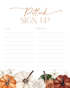 CH065-06 8x10" Potluck Sign Up Sheet - Colorful Pumpkins: CH065-06 Potluck Sign Up Sheet - Colorful Pumpkins
