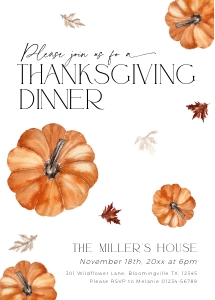 CH066-01 5x7 Thanksgiving Invitation - Orange Pumpkins: CHB66-01 Thanksgiving Invitation - Orange Pumpkins