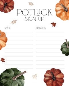 CH068-06 8x10" Potluck Sign Up Sheet - Dark Pumpkins: CH068-06 Potluck Sign Up Sheet - Dark Pumpkins