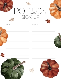 CH068-06 8.5x11" Potluck Sign Up Sheet - Dark Pumpkins: CH068-06 Potluck Sign Up Sheet - Dark Pumpkins
