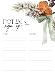 CH069-06 DIN A4 Potluck Sign Up Sheet - Christmas Bow: CH069-06 Potluck Sign Up Sheet - Christmas Bow
