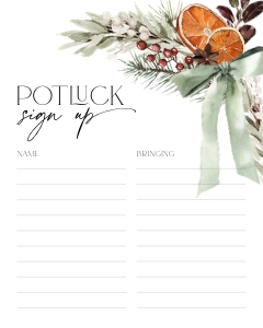CH069-06 8x10" Potluck Sign Up Sheet - Christmas Bow: CH069-06 Potluck Sign Up Sheet - Christmas Bow