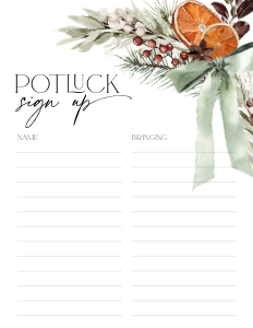 CH069-06 8.5x11" Potluck Sign Up Sheet - Christmas Bow: CH069-06 Potluck Sign Up Sheet - Christmas Bow