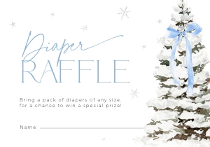 BB077-02 5x3.5" Diaper Raffle Ticket - Christmas Tree Blue Bow: BBB77-01 Invitation Bundle - Christmas Tree Blue Bow