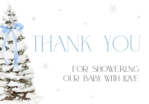 BB077-04 Flat Thank You Note - Christmas Tree Blue Bow: BBB77-01 Invitation Bundle - Christmas Tree Blue Bow