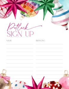 CH078-06 8.5x11" Potluck Sign Up Sheet - Bright Christmas: CH078-06 Potluck Sign Up Sheet - Bright Christmas