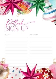 CH078-06 DIN A4 Potluck Sign Up Sheet - Bright Christmas: CH078-06 Potluck Sign Up Sheet - Bright Christmas