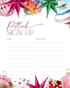 CH078-06 8x10" Potluck Sign Up Sheet - Bright Christmas: CH078-06 Potluck Sign Up Sheet - Bright Christmas