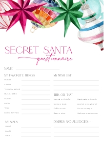 CH078-07 DIN A4 Secret Santa Questionnaire - Bright Christmas: CH078-07 Secret Santa Questionnaire - Bright Christmas