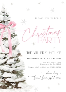 CH076-01 5x7 Invitation - Christmas Tree Pink Bow: CHB76-01 Invitation - Christmas Tree Pink Bow