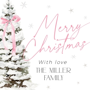 CH076-02 2x2 Gift Tag - Christmas Tree Pink Bow: CHB76-01 Invitation - Christmas Tree Pink Bow