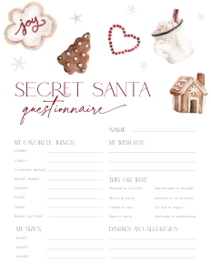 CH074-07 8.5x11" Secret Santa Questionnaire - Christmas Cookies: CH074-07 Secret Santa Questionnaire - Christmas Cookies