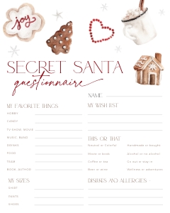 CH074-07 8x10" Secret Santa Questionnaire - Christmas Cookies: CH074-07 Secret Santa Questionnaire - Christmas Cookies