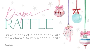 BB079-02 2 3.5x2 Diaper Raffle Ticket - Pastel Christmas Ornaments: BBB79-01 Invitation Bundle - Pastel Christmas Ornaments