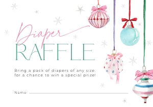 BB079-02 1 5x3.5" Diaper Raffle Ticket - Pastel Christmas Ornaments: BBB79-01 Invitation Bundle - Pastel Christmas Ornaments