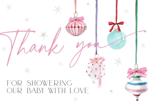 BB079-04 Flat Thank You Note - Pastel Christmas Ornaments: BBB79-01 Invitation Bundle - Pastel Christmas Ornaments